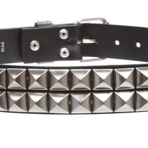 1 1/2" Snap On Two Row Punk Rock Star Silver Studded Solid Leather Belt
